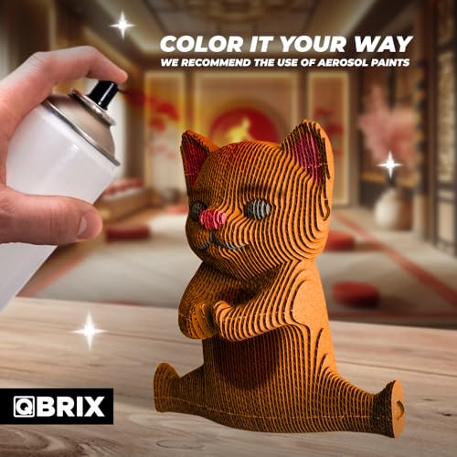Image of QBRIX Kung Fu Cat 3D Puzzles for Adults, 3D Model Kit for Teens, DIY Crafts for Home Decor, Original Gift for Boys&Girls 14+, Cardboard Model Building Kit