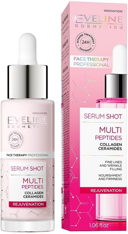 Eveline Cosmetics Multipeptide Face Serum – Anti-Aging, Firming & Hydrating Vegan Formula with Collagen, Ceramides, Amino Acids, and Stem Cells – Day & Night Care | All Skin Types