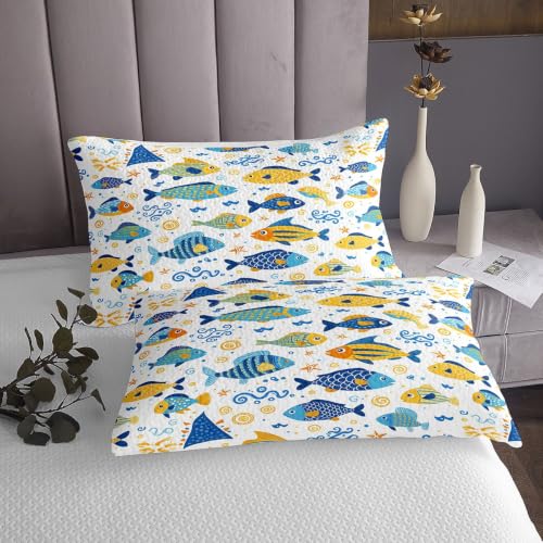 Edredón de peces con diseño acolchado en círculos Homewish y temática de animales marinos 4