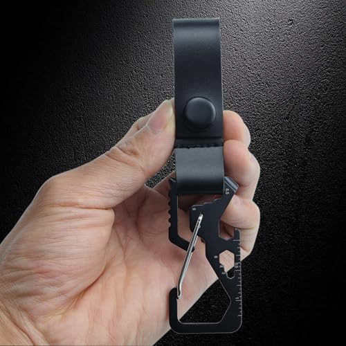 Image of Metal Car Key Fob Clip Carabiner Keychain Rings Leather Belt Loops Holder - Black