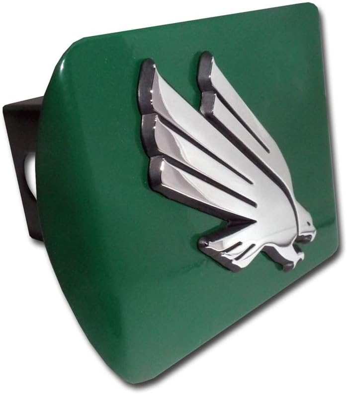 Univ. of North Texas Eagle Emblem Green Metal Trailer Hitch Cover Fits 2 Inch Auto Car Truck Receiver with NCAA College Sports Logo