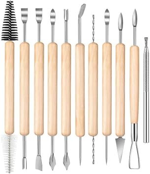 Ceramic Clay Pot Shaper 11 Pieces 1 Package Ceramic Modeling Carving and Cleaning Set with Wooden Handle