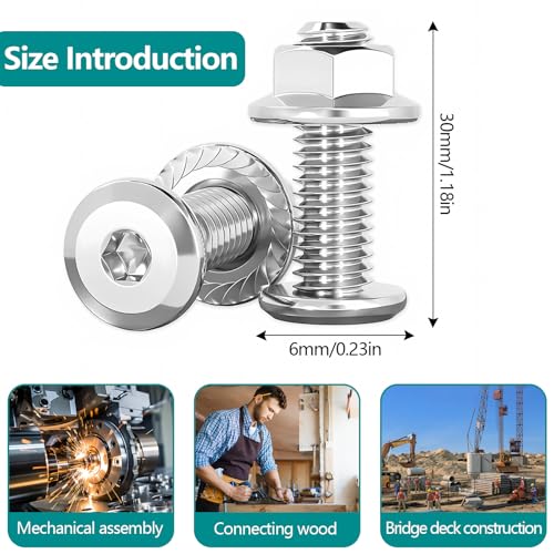 30 Stück Schlossschrauben M6×30 Edelstahl Flachkopfschrauben M6 mit Flanschmuttern Torbandschrauben für Industriemaschinen Heimdekoration