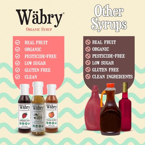 Image of Wabry Organic Vanilla Syrup - 16.4oz (468g), Natural Coffee Syrup, Perfect for Lattes, Matcha, Tea & Mocktails, Soda, Non-GMO, Dye-Free & Vegan Syrups - BPA-Free Plastic Bottle