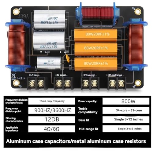 Filtro de cruce de audio 800W de 3 vías para construir cajas acústicas de cine en casa 5