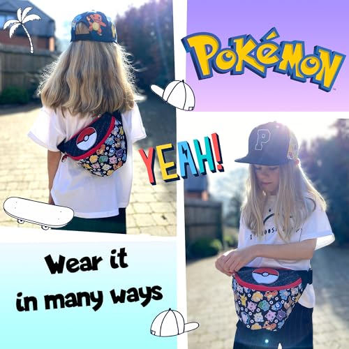 Pokémon Bauchtasche für Jungen, verstellbarer Riemen, leicht, lustig, Hüfttasche, Reisetasche für Kinder, Crossbody-Tasche mit verstellbarem Riemen, Bauchtasche für Kinder, Schwarz