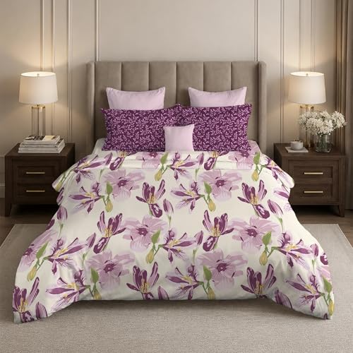 Image of MYTRIDENT Soft Comfort Bedsheet for Double Bed, 100% Cotton Bedsheet, 180 TC, Soft and Breathable, King Size Bedsheet with 2 Pillow Covers - Dahlia
