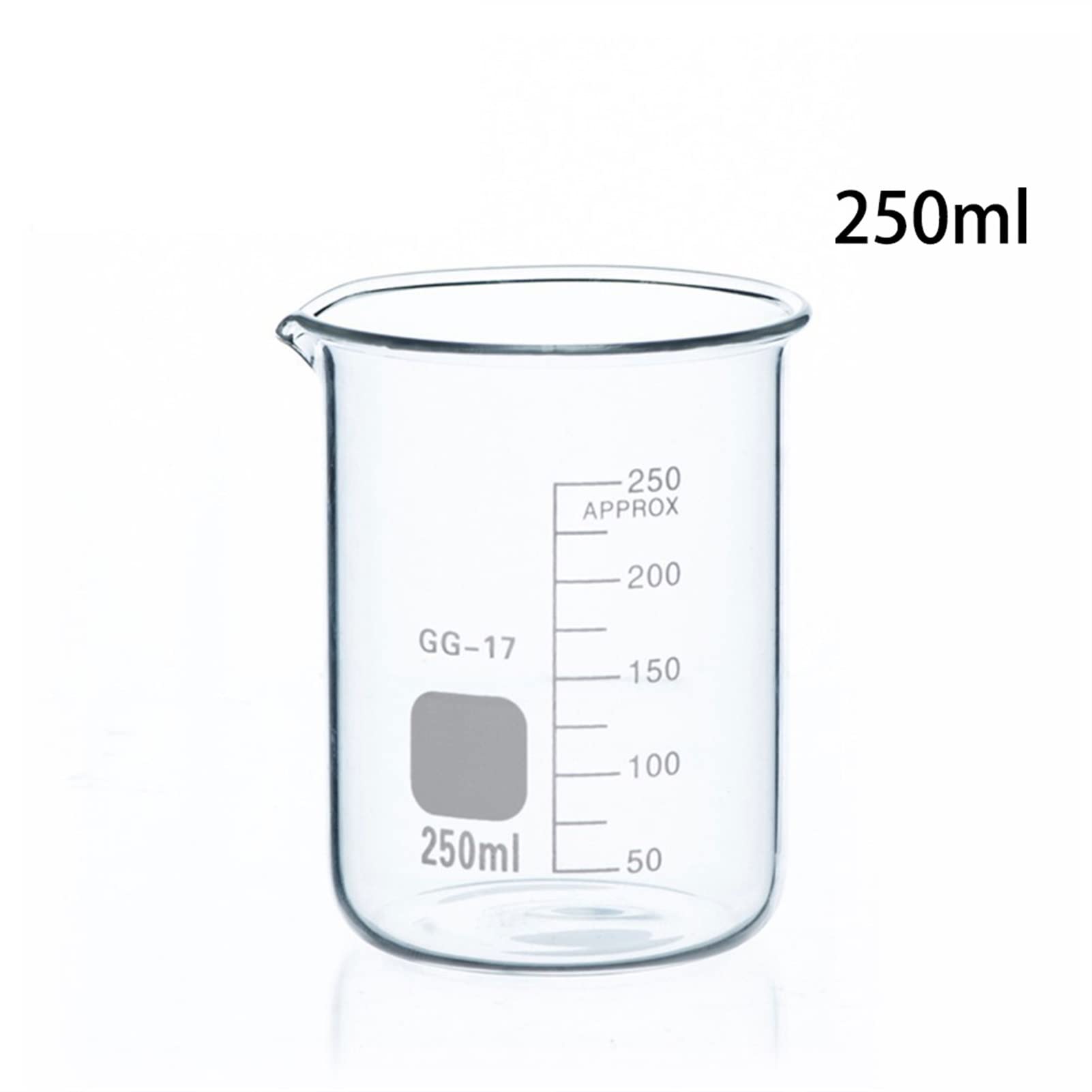 Szklana zlewka o pojemności 250 ml z przezroczystym znakiem skali szkło borokrzemowe żaroodporne pogrubione szkło niski kształt laboratoryjny kubek pomiarowy - opakowanie 4 szt. (kolor