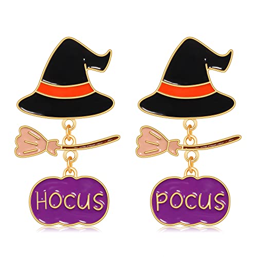 ANGLESJELL Halloween Earrings for Women HOCUS POCUS Earrings Spooky Witch Hat Pumpkin Earrings Festive Costume Party Accessory Gifts