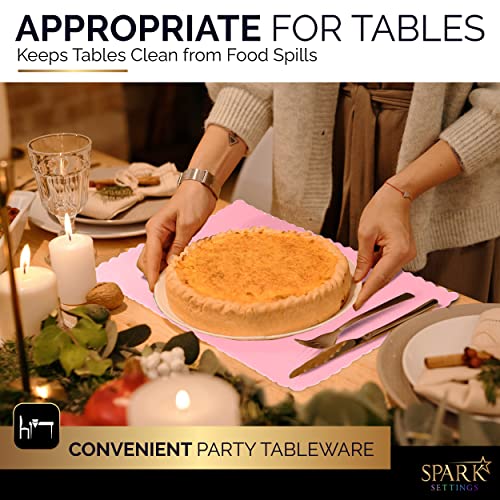 Paper Placemat Disposable, Pink Place Mats With Scalloped Edges, Durable Paper Placemat For Holiday Wedding Party Supplies Decor, 9.75 X 14 Inches, Pack Of 50 - By Sparksettings #TOP4