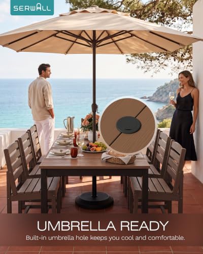 Image of SERWALL Outdoor Dining Set, 9 Piece A Dining Set, Brown