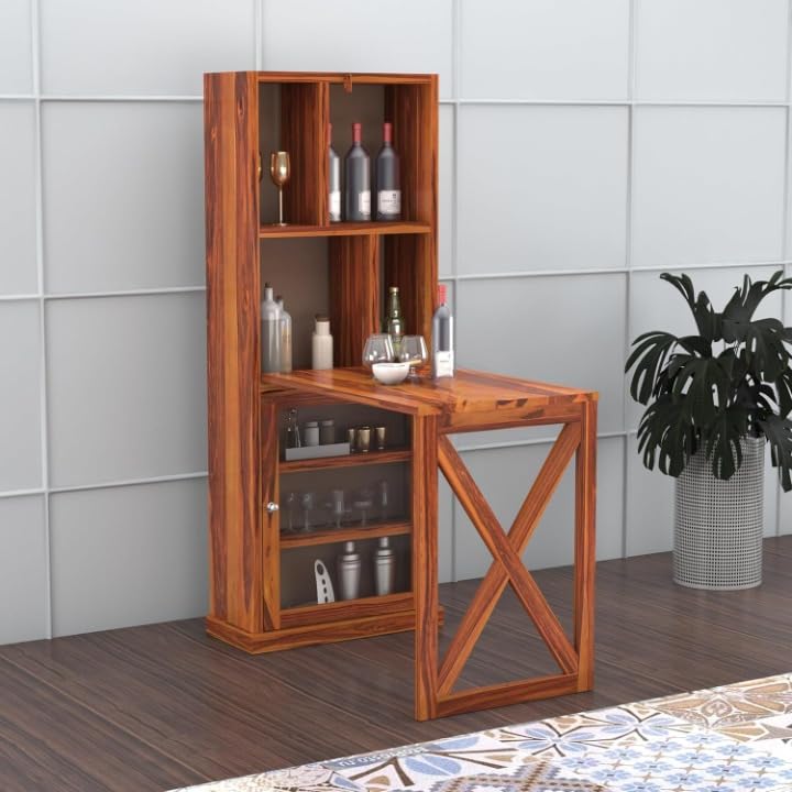 Image of SUNCOM Solid Sheesham Wood Foldable Study Table for Adults - Computer Table for Home - Office Table for Office Work from Home Table with Door Cabinet & Shelf Storage - Rosewood, Natural (Natural - C)