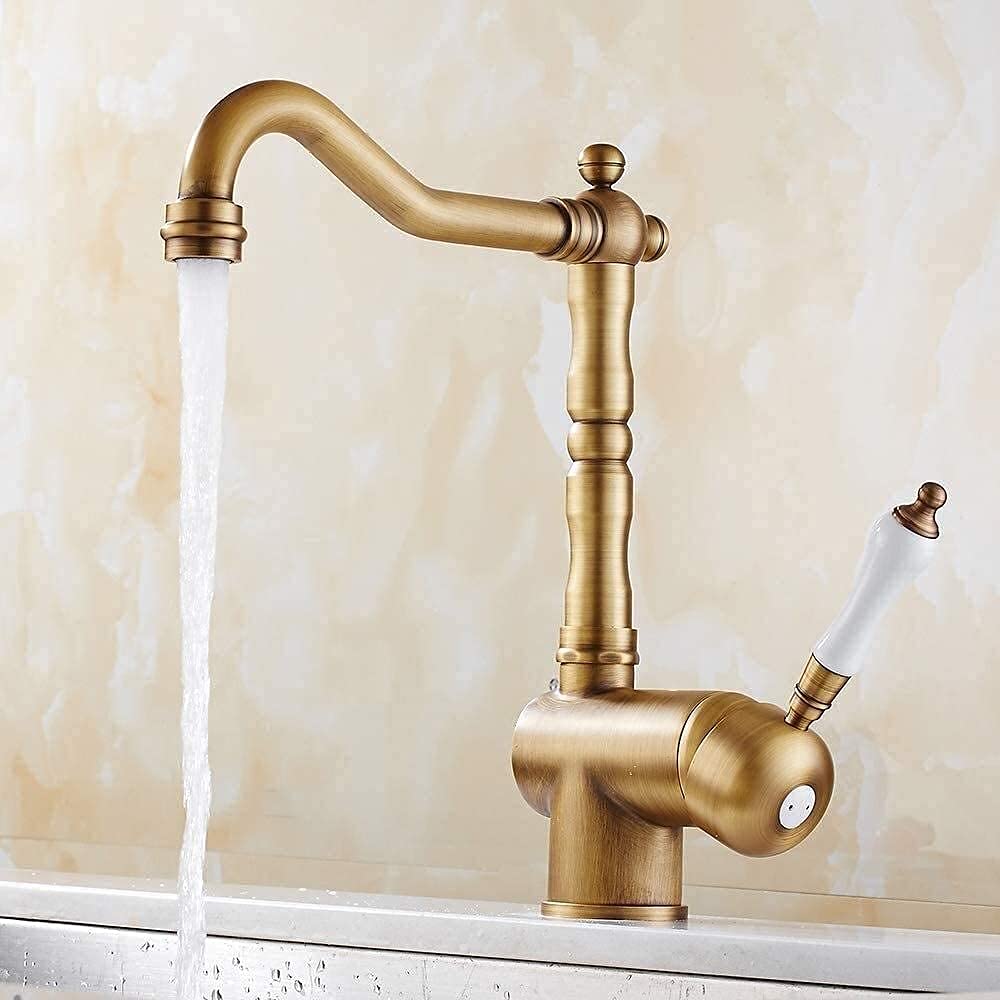OIFAODAO Water tap, Elegant Single Lever Faucet with White Handle Basin Mixer Sink Retro-Chic One
