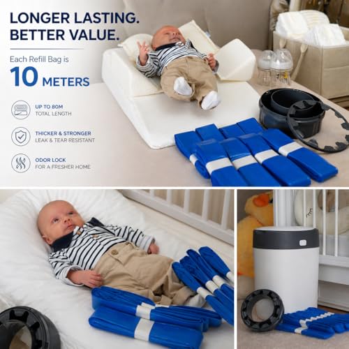 8-Pack (80m) Nappy Bin Refill Bags compatible with Tommee Tippee Twist & Click Refill - Max Odor Lock and Germ Protection, Newborn Baby Diaper Pail Liner, Cassette not included (10m each) - Image 5