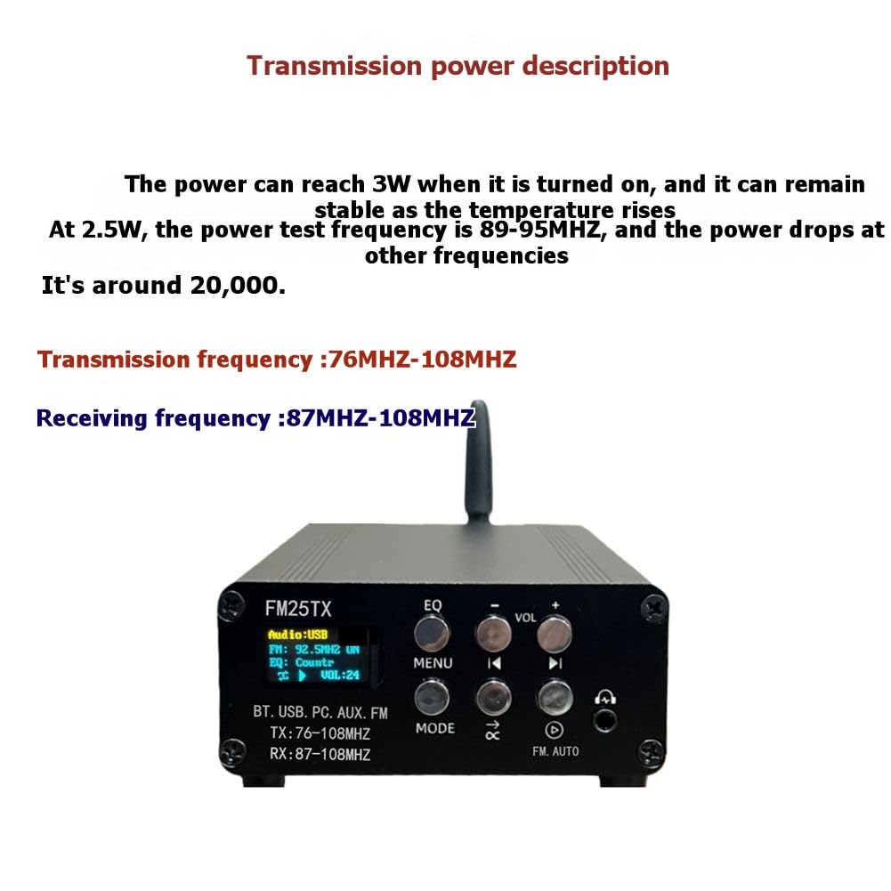 Émetteur FM FM25TX 2,5 W, Radio FM Stéréo, Lecture et Transmission Audio, Bluetooth MP3 sans