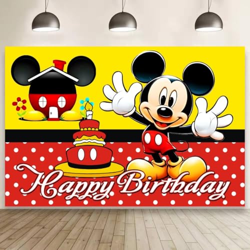 Mickey Birthday Decorations Mickey Happy Birthday Banner Backdrop for Kids Birthday Party Supplies (5x3ft)