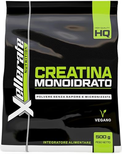 Creatina Monoidrata in Polvere Micronizzata 500g - 5+ Mesi - Creatine Monoidrato Altamente Solubile, Pura, Gusto Neutro - 100% Vegana - Include Dosatore - Prodotta in Europa - Xellerate Nutrition