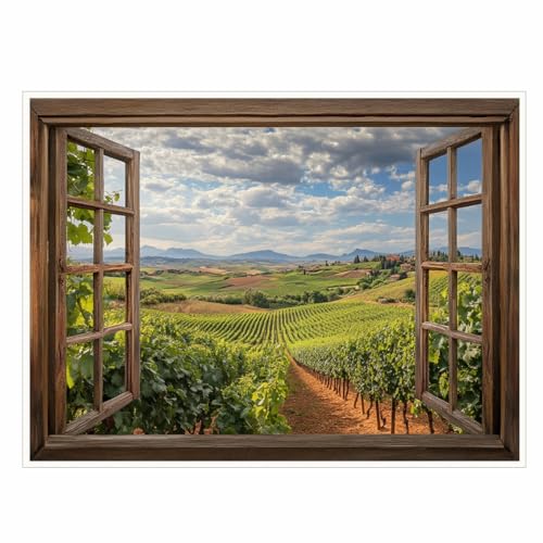Window Green Print Wall Art Window Countryside Painting Canvas Posters Room Aesthetic Decor Country...