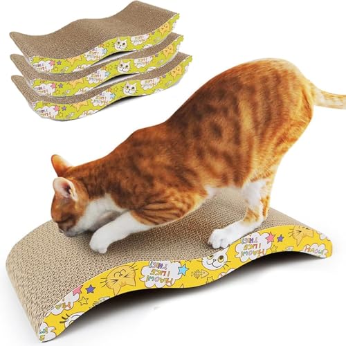 爪研ぎマット 爪とぎ 猫 猫 おもちゃ 猫スクラッチャー 猫ベッド M型 カーブ ネコソファー 爪磨き 耐久 用爪とぎマット 猫挽きおもちゃ 運動不足 ストレス 猫用おもちゃ 両面使える 3個セット (ピクチャーカラー)