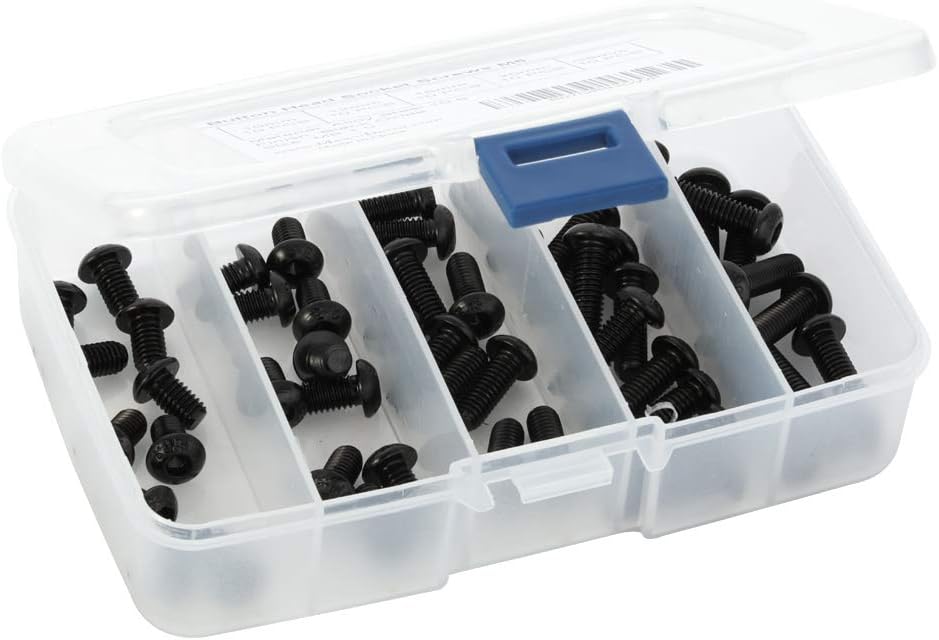 M6 x 10mm/12mm/16mm/20mm/25mm Button Head Socket Cap Screw Kit Assortment, Alloy Steel Grade 10.9, Allen Hex Drive, Fully Threaded, 50 PCS