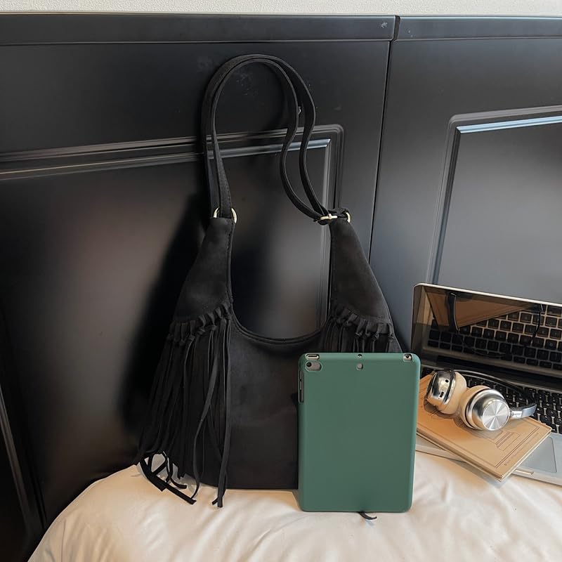 Women Faux Suede Tassel Tote Shoulder Bag Large Capacity Shoulder Purse Adjustable Strap for Work Travel for Travel3