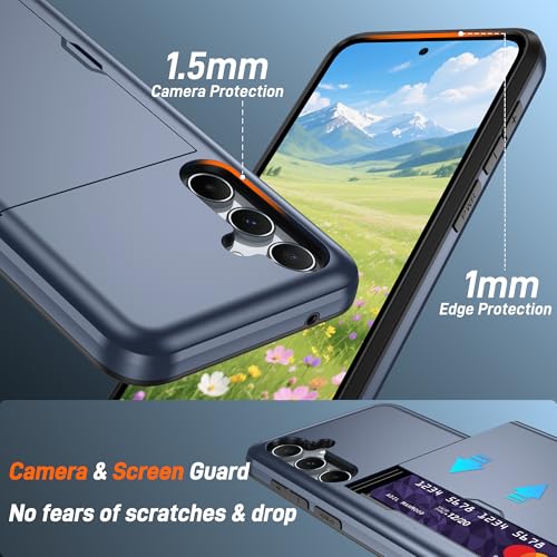 Pilaru Compatible with Samsung Galaxy A55 5G Case with Card Holder Dual Layer Heavy Duty Protective Shockproof Hidden Card Slot Slim Wallet Phone Cover for Women&Men for A55 Phone Case (Blue) - image 5