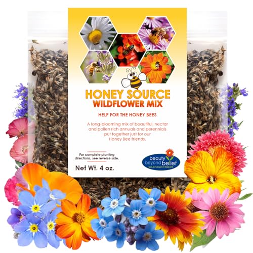 Beauty Beyond Belief Honey Source Wildflower Seeds Mix for Honey Bees - 4oz, Premium Annual and Perennial Flower Seed Mix – Bulk Planting for Pollinator