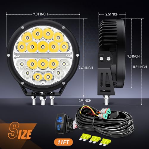 Image of Nilight 7 inch Round LED Offroad Driving Light with Amber DRL 90W IP68