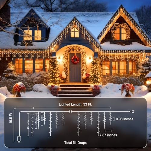 Brightown Cluster Icicle Lights Outdoor, 33Ft 1020 Led Icicle Lights With 51 Drop,8 Mode, Icicle String Lights With Timer, Waterproof Firecracker Christmas Lights Outdoor House Decoration thumb #5
