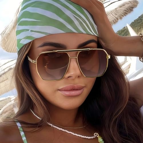 SODQW Tangle Free Aviator Sunglasses for Women Men Square Polarized Double Bridge Sun Glasses for Driving & Traveling2