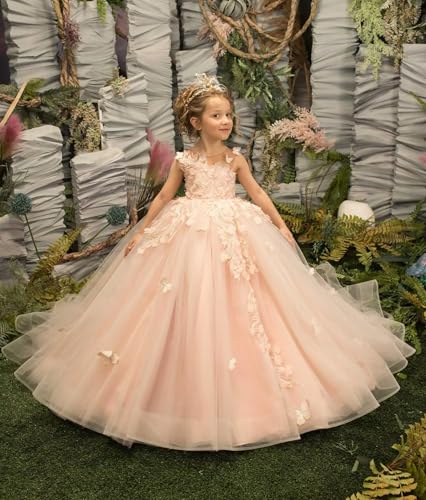 Girl's 3D Butterfly Flower Girl Dress Floral Tulle Princess Pageant Dress Lace Applique Birthday Ball Gown for Kids2