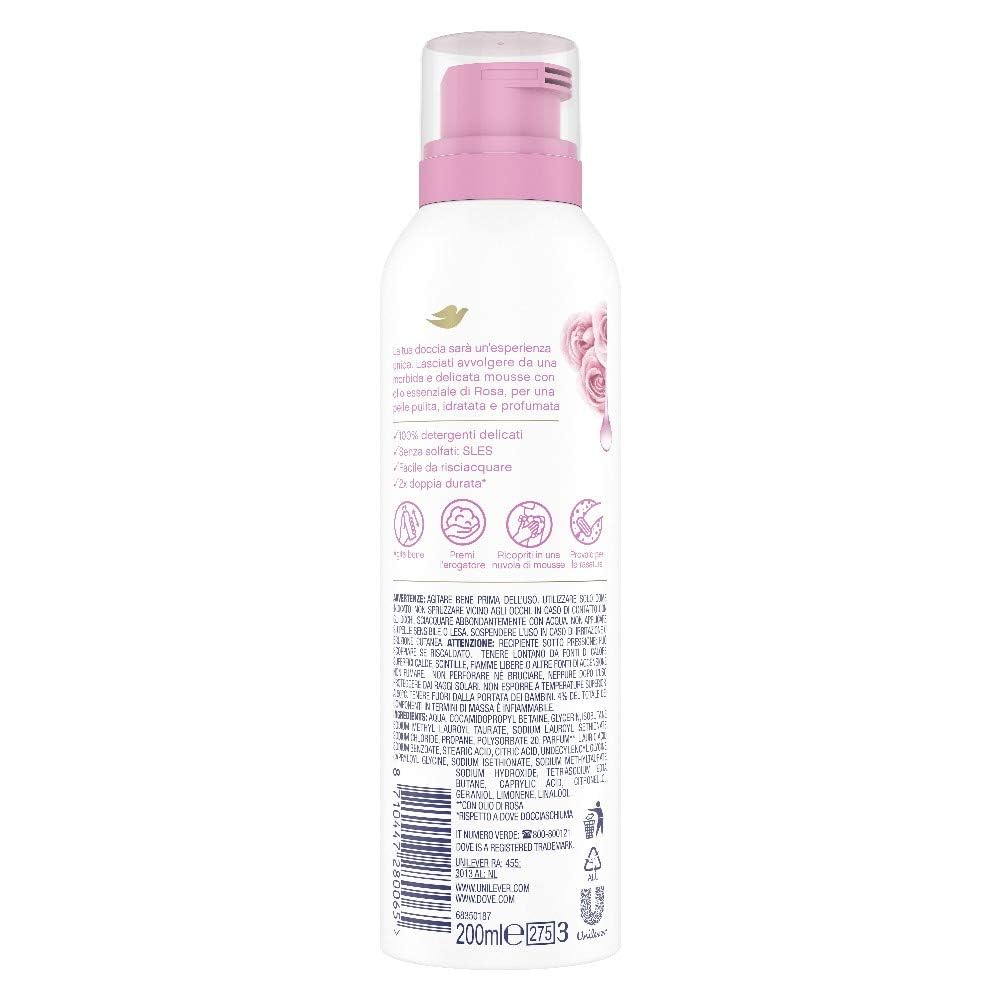 DOVE Mousse Doccia Olio di Rosa 6x200 ml (Confezione da 6)