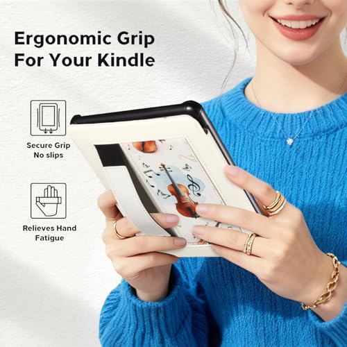 Image of CoBak Lightweight Stand Cute Case for 7 inch Kindle Paperwhite 12th Gen 2024 and Kindle Colorsoft with Right Hand Strap - Compatible with iPhone MagSafe, for Samsung /Anker Wireless Charging Pads