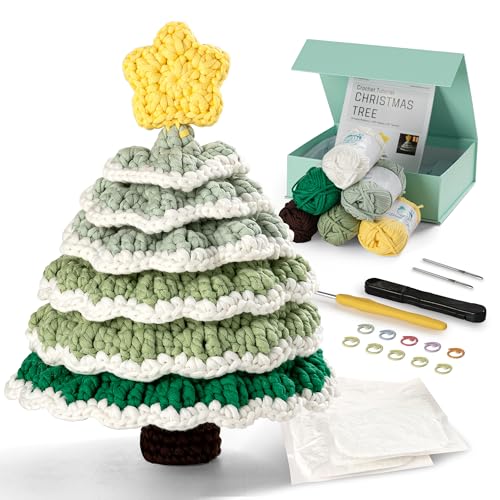 DoodleTwyst Crochet Kit for Beginner – DIY Crochet Kit with Yarn & Tools – Fun Crochet Kits for Adults (Christmas Tree)