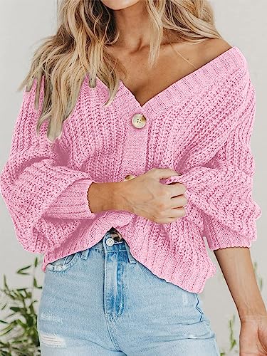 Image of PRETTYGARDEN Women's Chunky Knit Open Front Sweater Long Sleeve Button Loose Short Cardigan Outerwear Coats