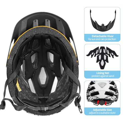 Casco de Bicicleta, Casco de Bicicleta Ligero con luz Trasera y Visera Desmontable, Casco de Ciclismo de 21 ventilación, Casco de Ciclismo de montaña y Carretera para Hombres (BlackYellow) - imagen 7