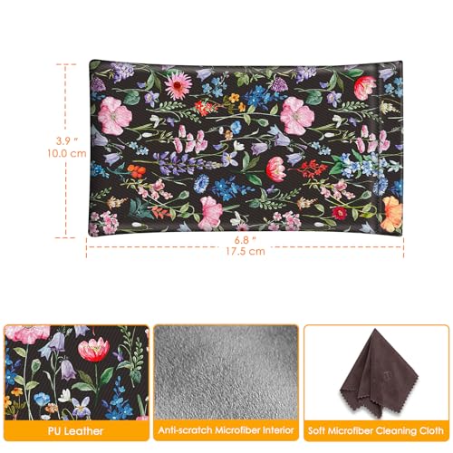 Image of FINTIE Soft Eyeglasses Case with Cleaning Cloth, Portable Squeeze Top Vegan Leather Glasses Pouch, Sunglasses Eyewear Bag
