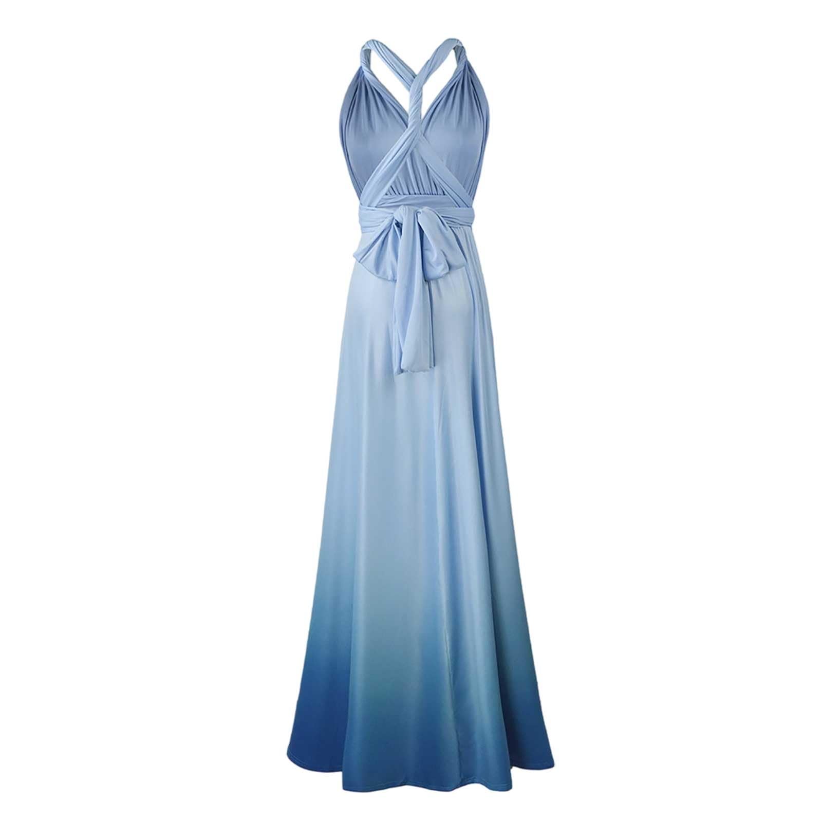 Elegante Vestido con Tirantes Convertibles y diseño de Espalda Descubierta con Efecto Degradado, para Ocasiones Formales o Informales.