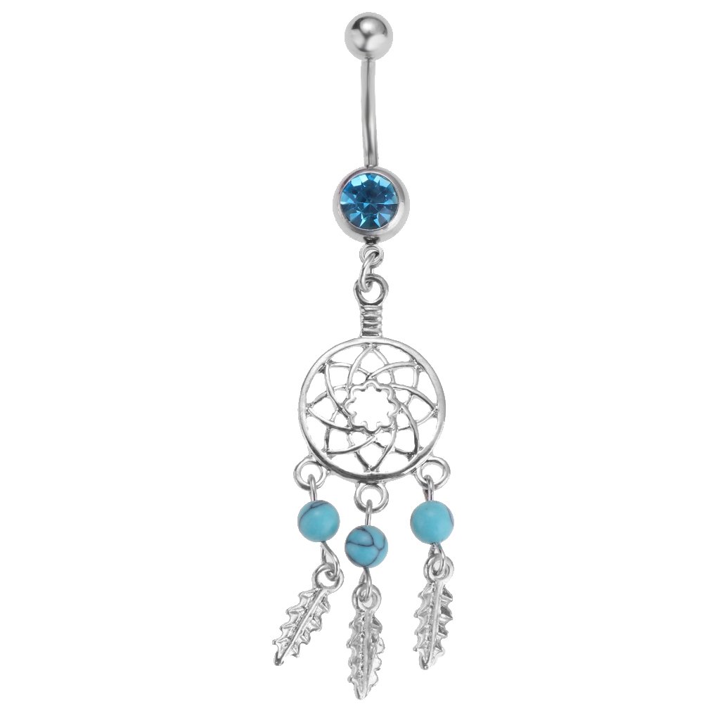 Piercing para ombligo con diseño de atrapasueños, mariposa, hoja, corazón, 5 unidades