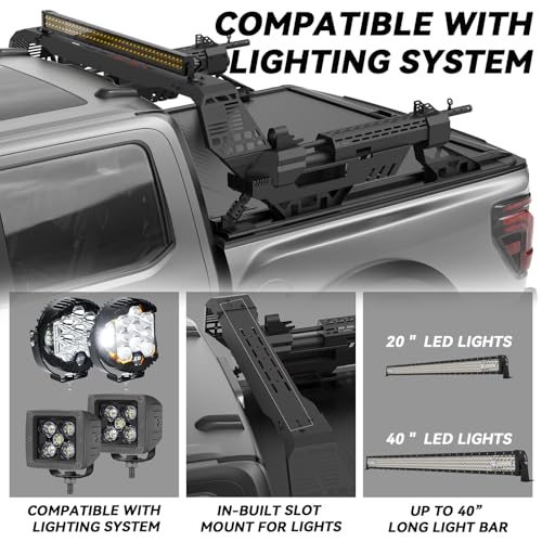 Image of Machine Gun Roll Bar for F-Series Silverado Sierra Ram Tundra Titan Pickup Truck, No Drilling Needed Military Gun Bar Chase Rack | Compatible with Retract Bed Cover T-Slots