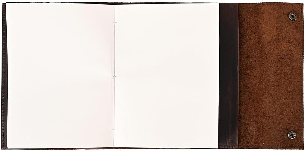 Refillable Leather Drawing Journal Travel Daily Diary Antique Handmade Vintage Bound Writing Notebook Genuine Leather Unlined White Paper Art Sketchbook 6.5 x 8.5 Inches -Dark Brown
