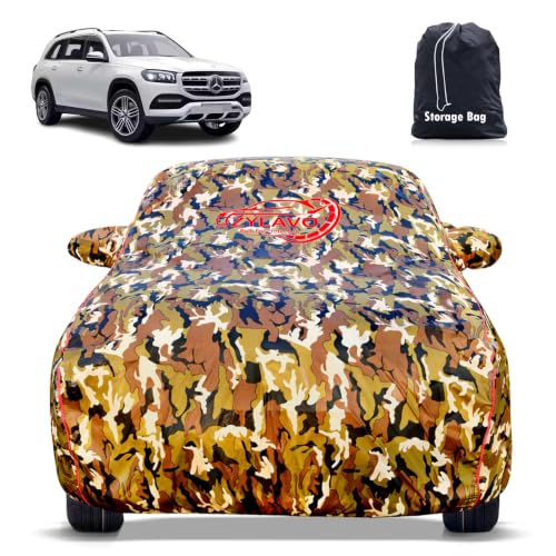 Image of Premium Car Cover for Mercedes GLS 400D Model | Waterproof, UV & Dust Protection | Mirror & Antenna Pocket | Triple Stitched, Soft Inner Lining, Belt & Buckle (Jungle Print)