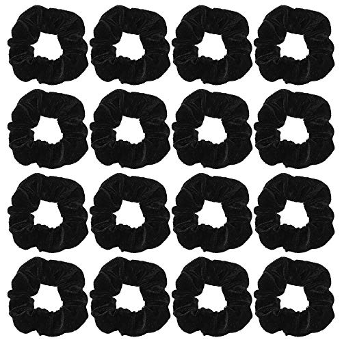 FOVIUPET 16 Pack Hair Scrunchies, Velvet Elastics Scrunchy Bobbles, Soft Hair Bands, For Girls Women (4.3'' Black)