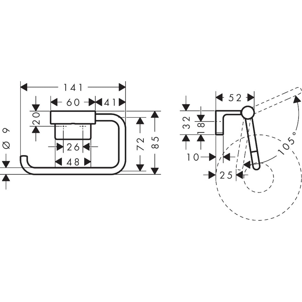 hansgrohe AddStoris S - portarrollos de Papel higiénico, portarollos para Montaje en Pared, fijación Oculta, Accesorios de baño, Cromo Negro Cepillado, 41788340