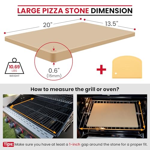 Image of Unicook Large Pizza Stone for Oven 20 Inch, Rectangular Baking Stone 20 inch x 13.5 inch x 0.6 inch, Heavy Duty Cordierite Bread Pan, Thermal Shock Resistant, Ideal for Baking Large or 2 Personal Pizzas