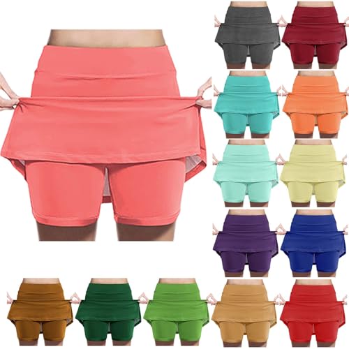 Girls Athletic Tennis Skirts with Bulit-in Shorts, Casual Versatile High Waist Stretchy Flared Mini Skater for 2-13 Years2