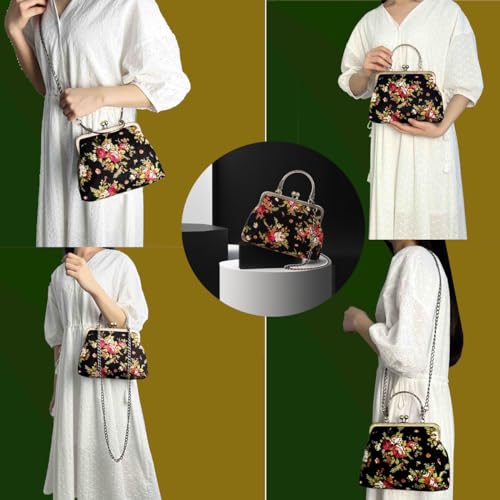 Vintage Purse Kiss Lock Purses and Handbags Floral Vacation Women Top Handle Handbag4
