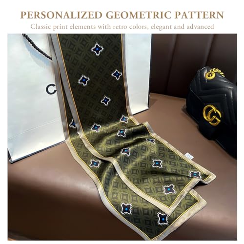 Women Skinny Silk Scarf Narrow Long Neckerchief Classic Retro Geometric Pattern Handbag Ribbon Headdress Hairband2