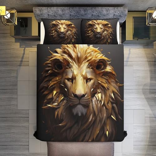 Lion parure de lit housse de couette 220x240cm 3 pièces en microfibre