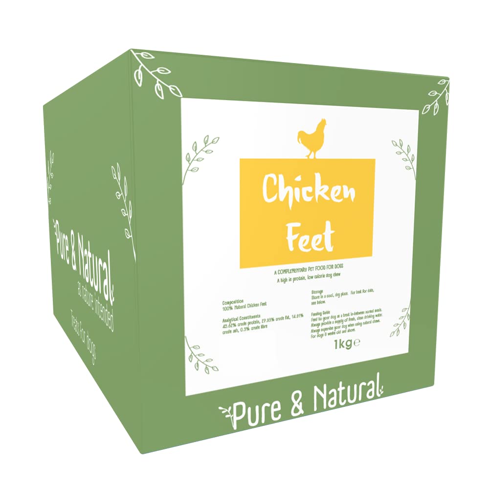 Pure & Natural Dried Chicken Feet Dog Treats - Natural, Hypoallergenic, High Protein, Crunchy Dog Treat - 1kg Bulk Box
